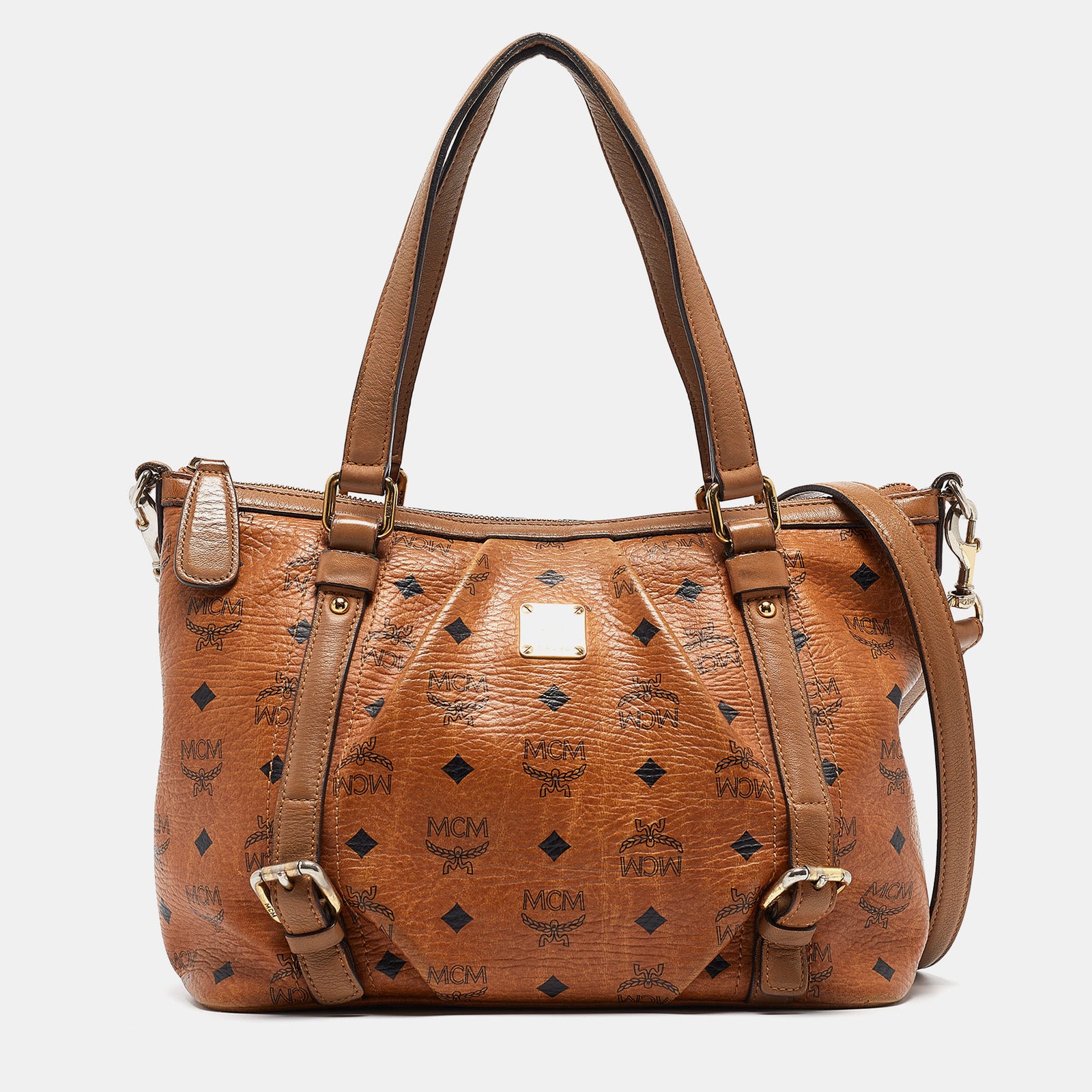 MCM Essentials Shopper Tote aus beschichtetem Canvas und Leder in Cognac-Visetos