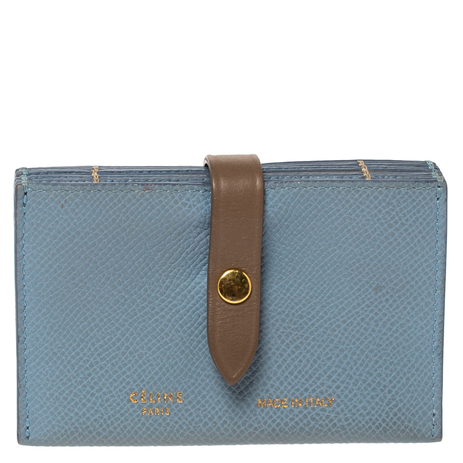 Celine Dusty Blue Grained Leather Accordeon Card Holder