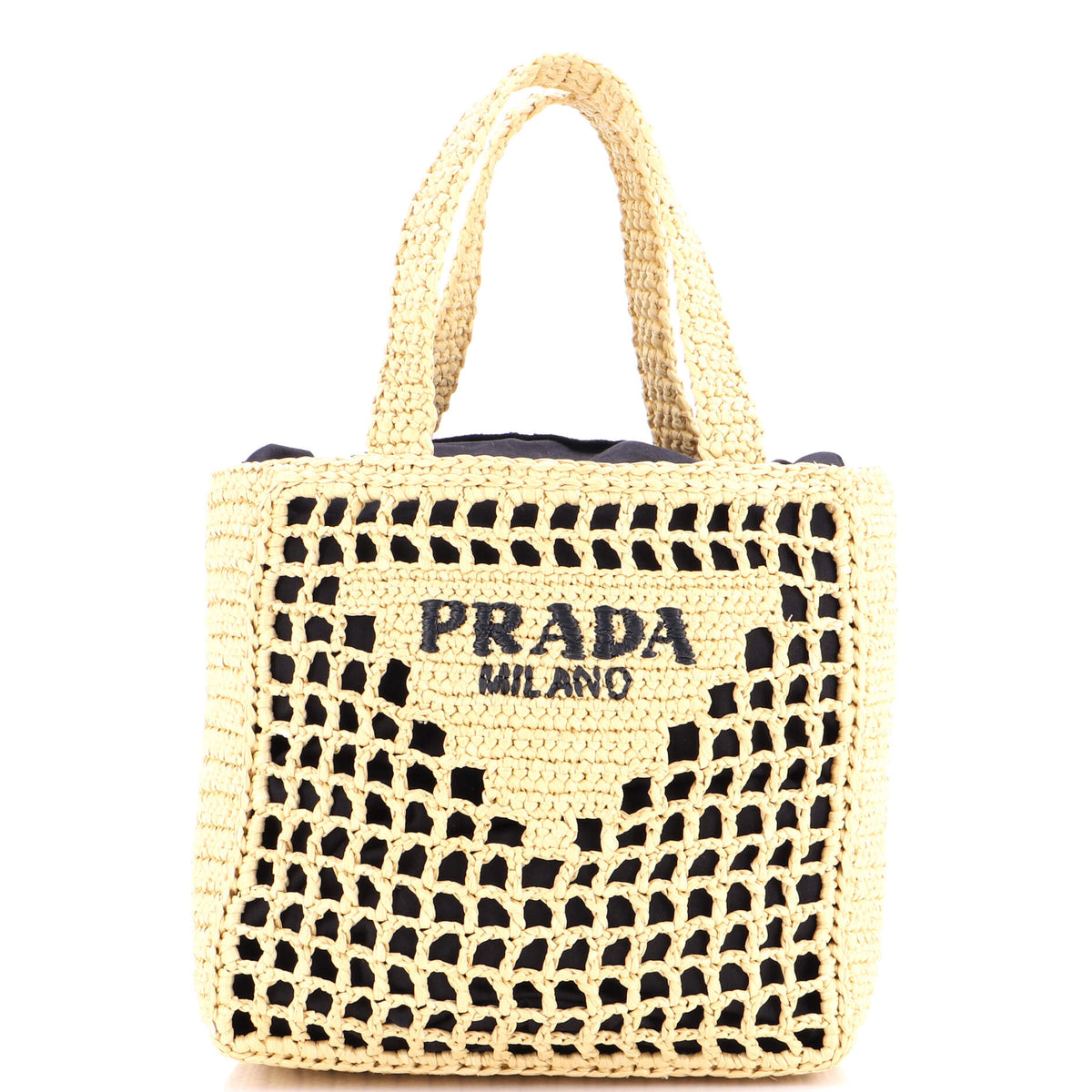 Prada PRADA Triangle Logo Open Tote Raffia Small