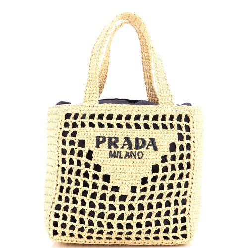 PRADA Triangle Logo Open Tote Raffia Small