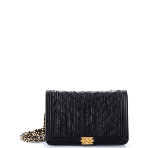 CHANEL Coco Pleats Boy Wallet on Chain Pleated Crumpled Calfskin