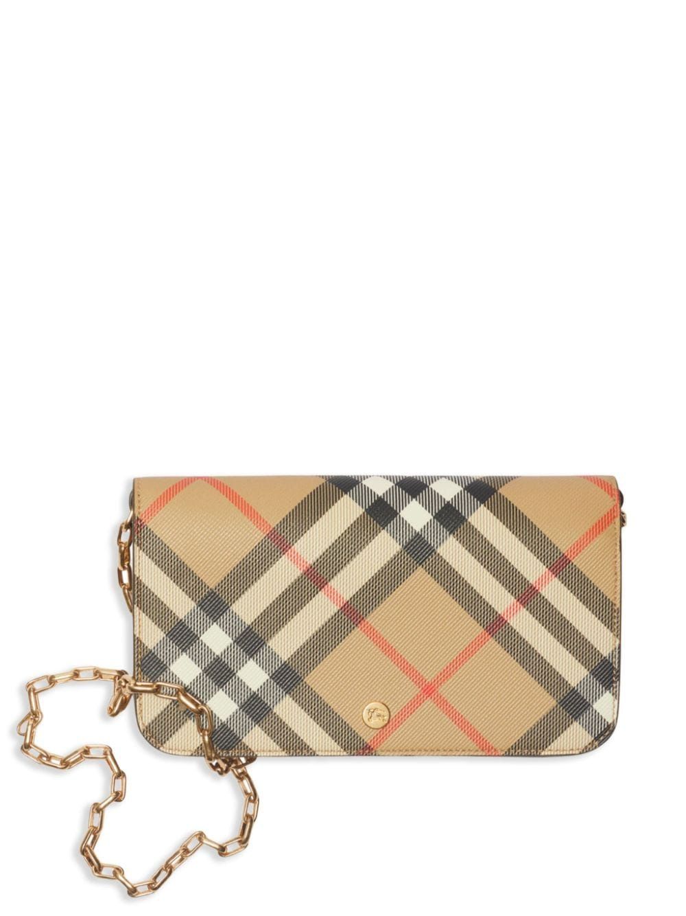 Burberry Women's Check Fabric Wallet On Chain in Beige | 8095123160296 Color B9368