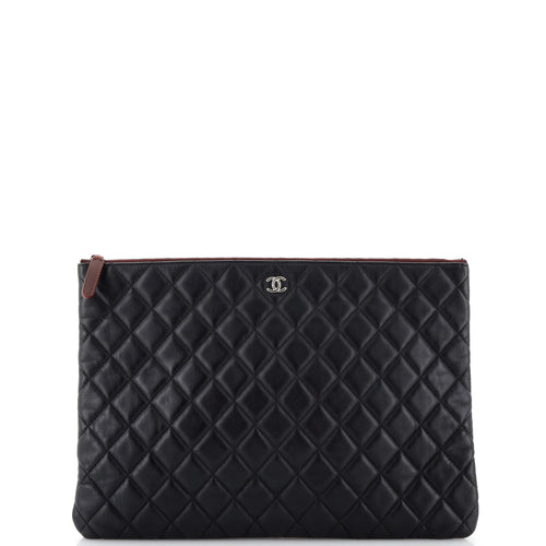 CHANEL O Case Clutch Quilted Lambskin Large