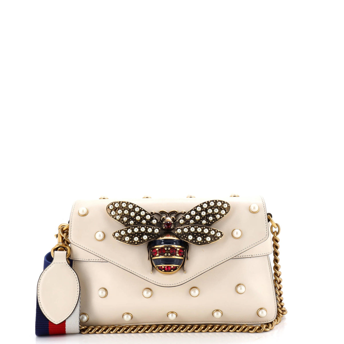 Gucci GUCCI Broadway Pearly Bee Shoulder Bag Embellished Leather Mini