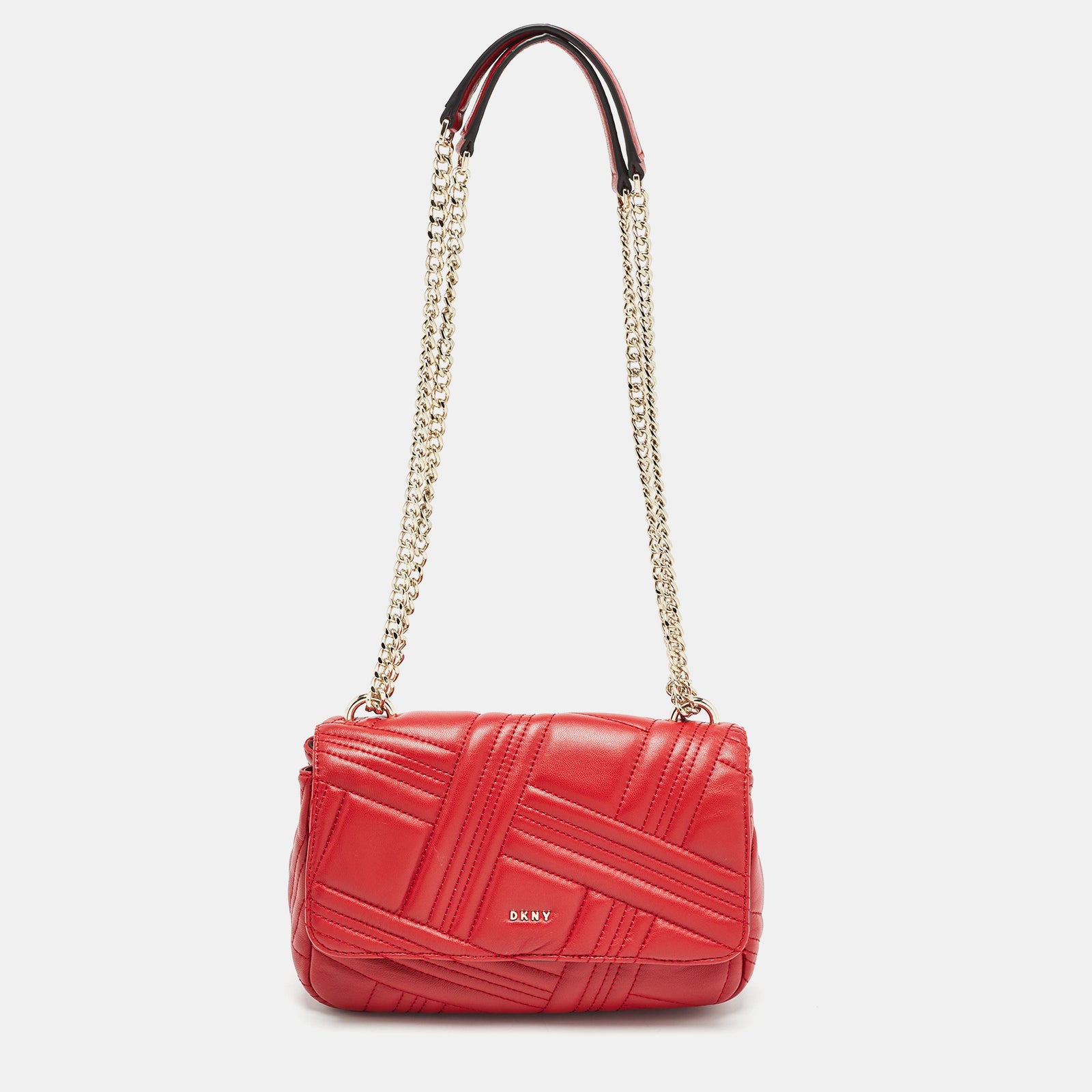 DKNY DKNY Red Quilted Leather Allen Flap Shoulder Bag