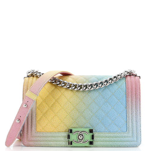 CHANEL Rainbow Boy Flap Bag Quilted Painted Caviar Old Medium
