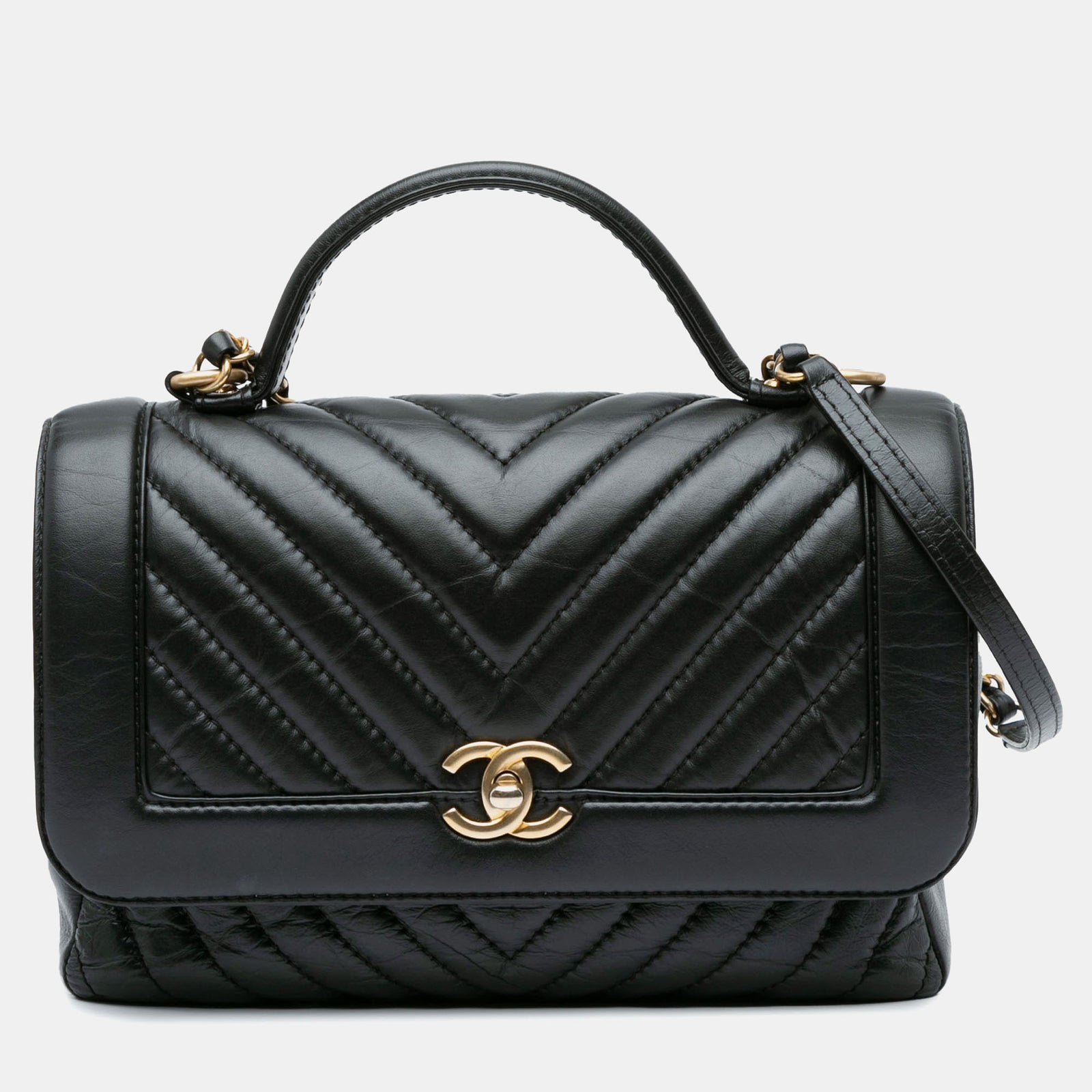 Chanel CC Chevron-Klappgriff aus Kalbsleder