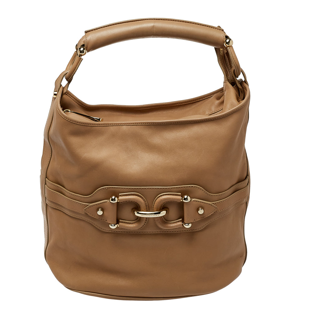 Burberry Beige Leather Horsebit Hobo