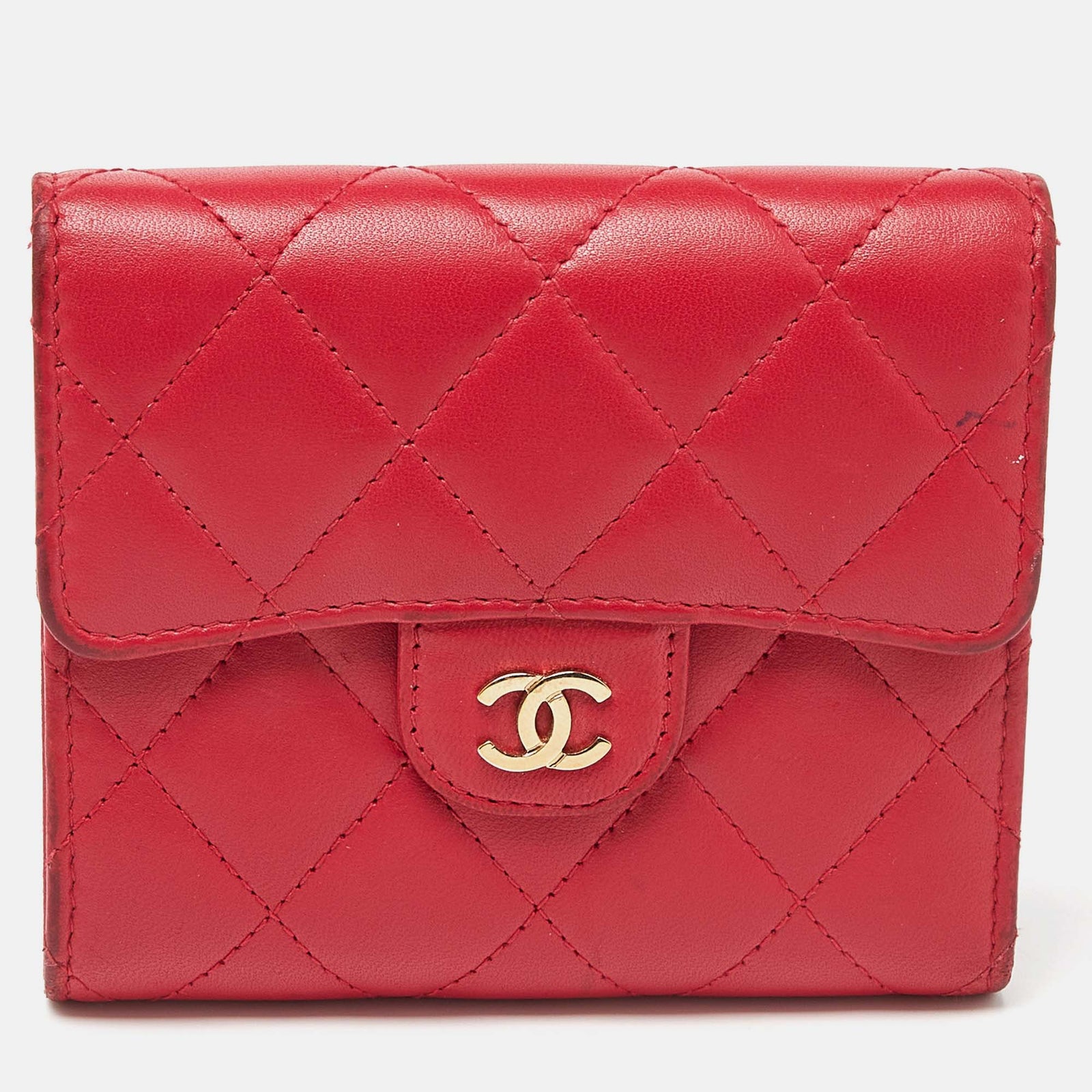 Chanel Dreifach faltbare CC-Geldbörse aus gestepptem Leder in Rot