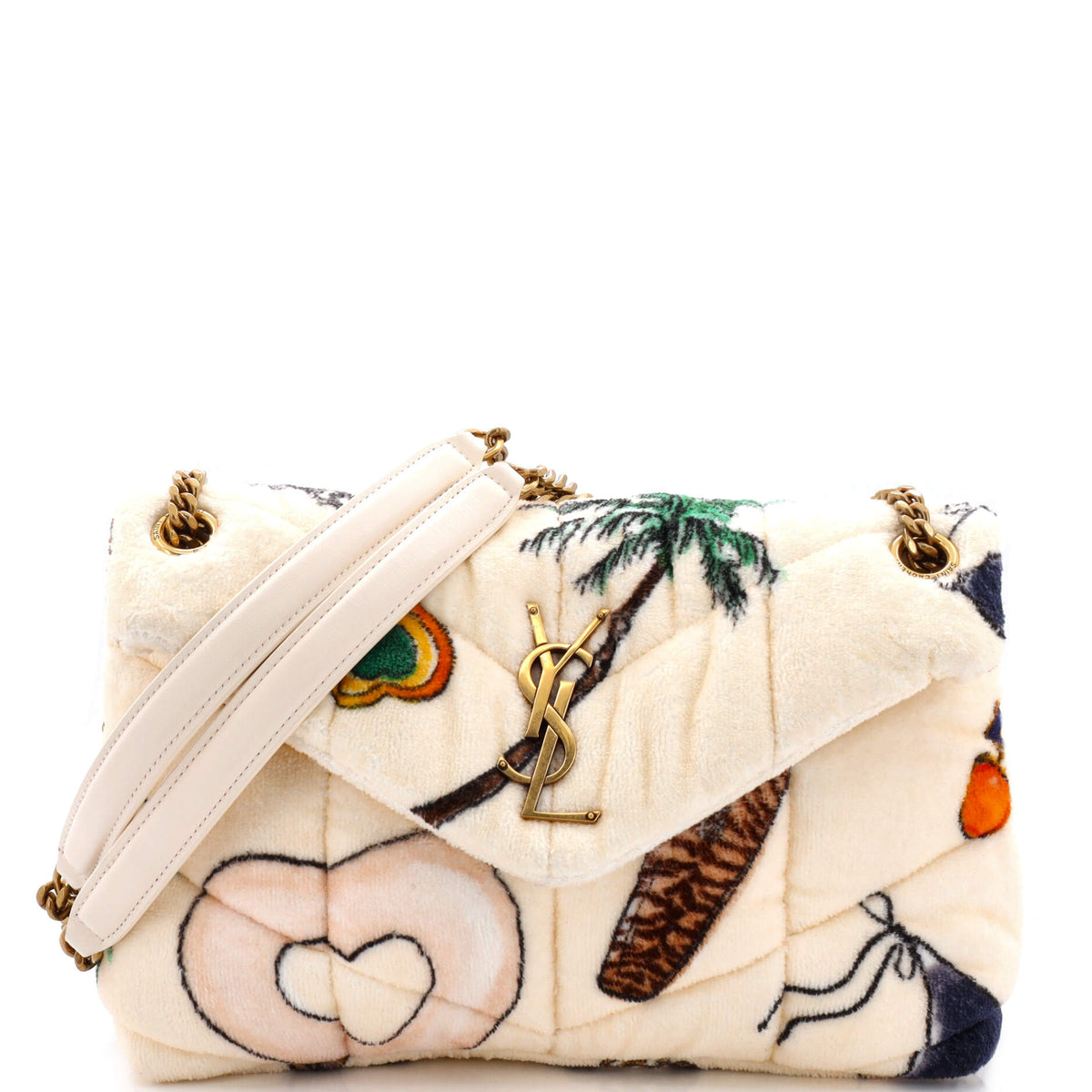 Saint Laurent Loulou Puffer Shoulder Bag Quilted Printed Terry Cloth Small