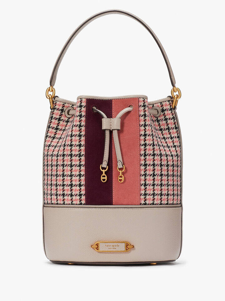 Kate Spade Au Gramercy Racing Stripe Plaid Twill Medium Bucket Bag