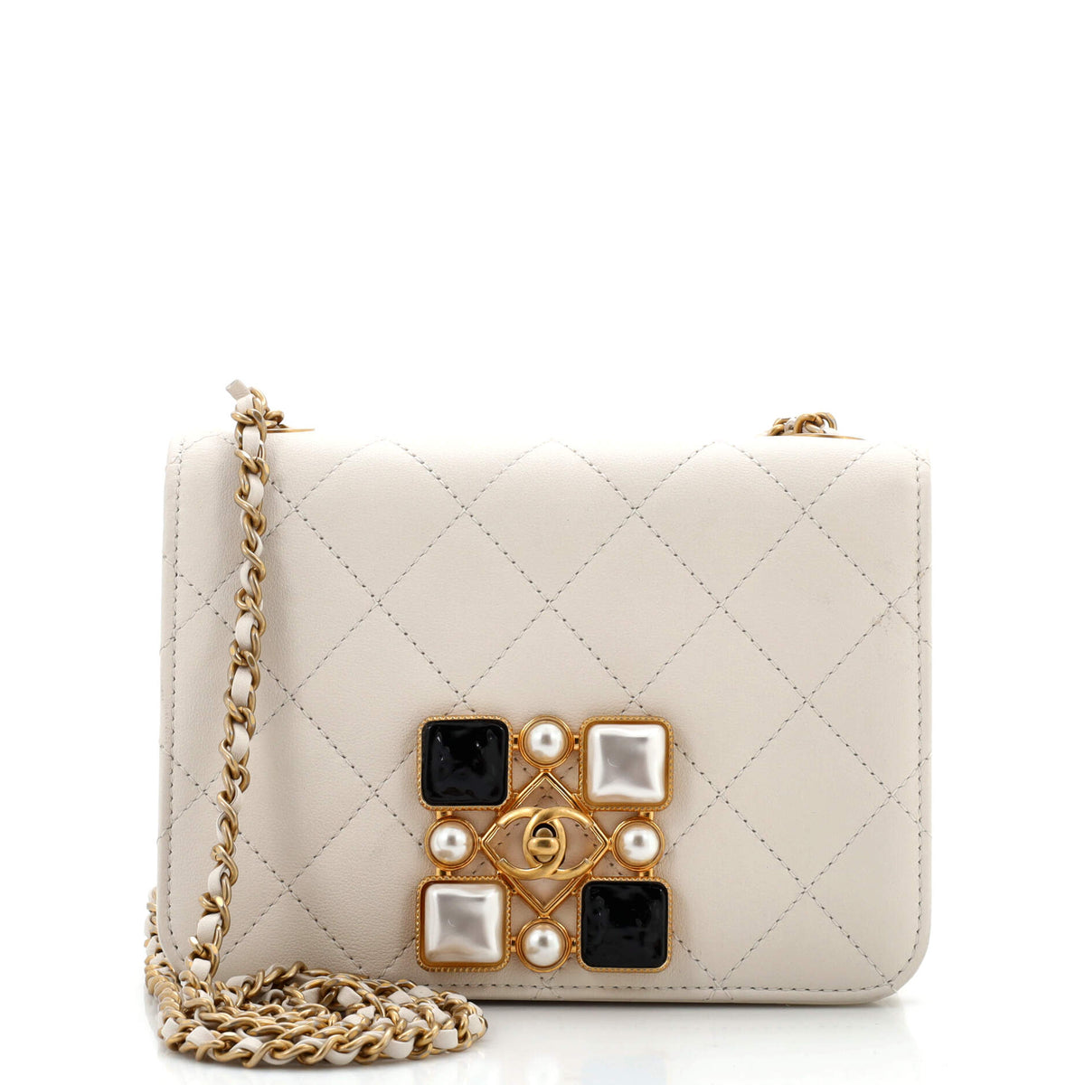 Chanel CHANEL Resin and Pearl CC Full Flap Bag Quilted Calfskin Mini