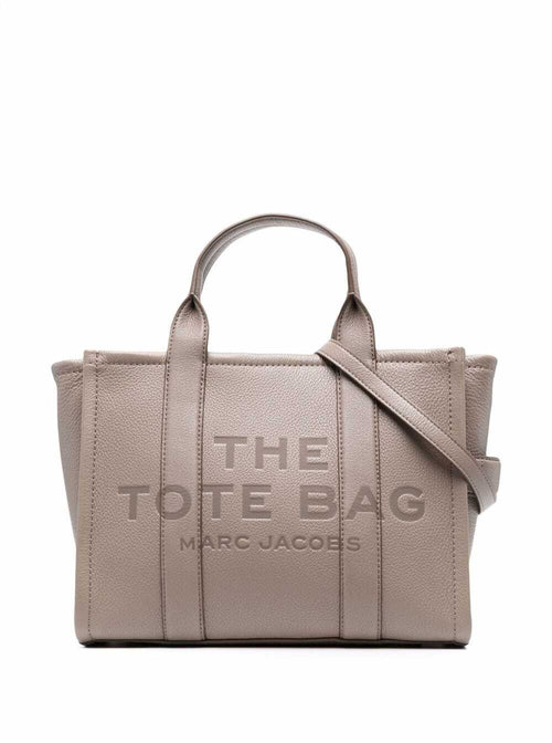 Marc Jacobs Belt Shoulder Shoulder Hammered Leather Logo Tote Bag - Beige