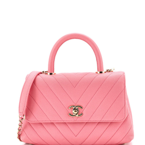 CHANEL Coco Top Handle Bag Chevron Caviar Mini