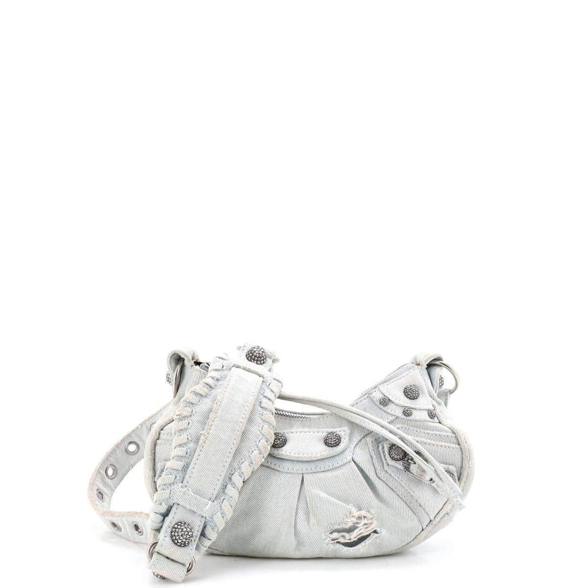 Balenciaga Le Cagole Giant Studs Shoulder Bag Denim with Crystals XS