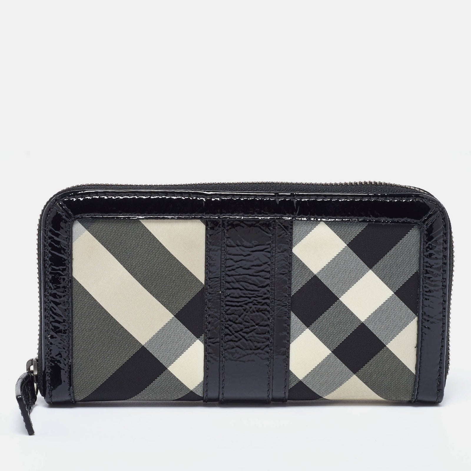 Burberry Grey/Black Patent Leather and Nylon Penrose Flap Wallet