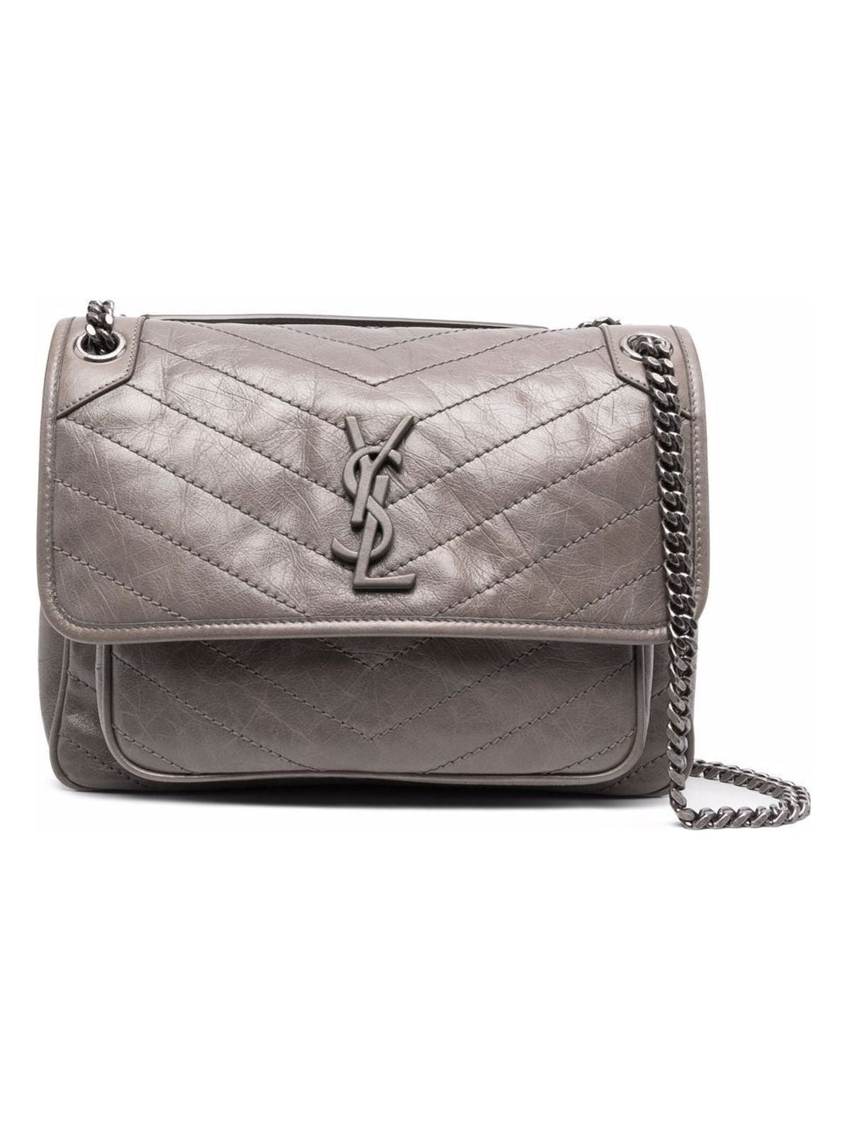 Saint Laurent Women's Ysl Bo Mng Niki M Tufo Naturel in Grey Kaki | 6331581YG041229