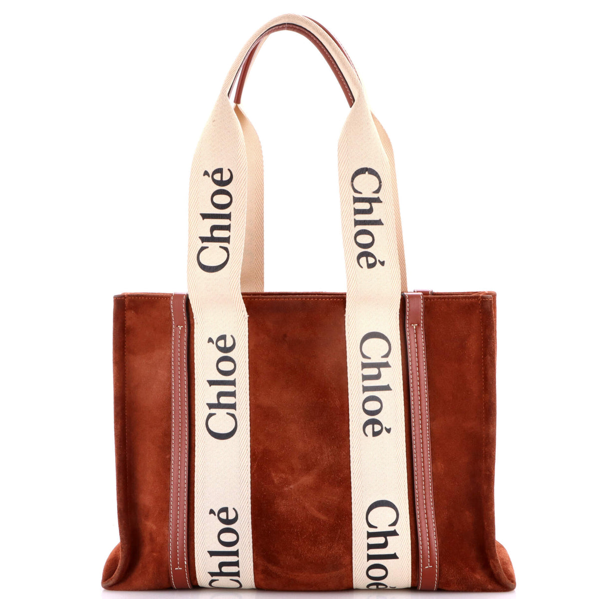 Chloe CHLOE Woody Tote Suede with Canvas Medium