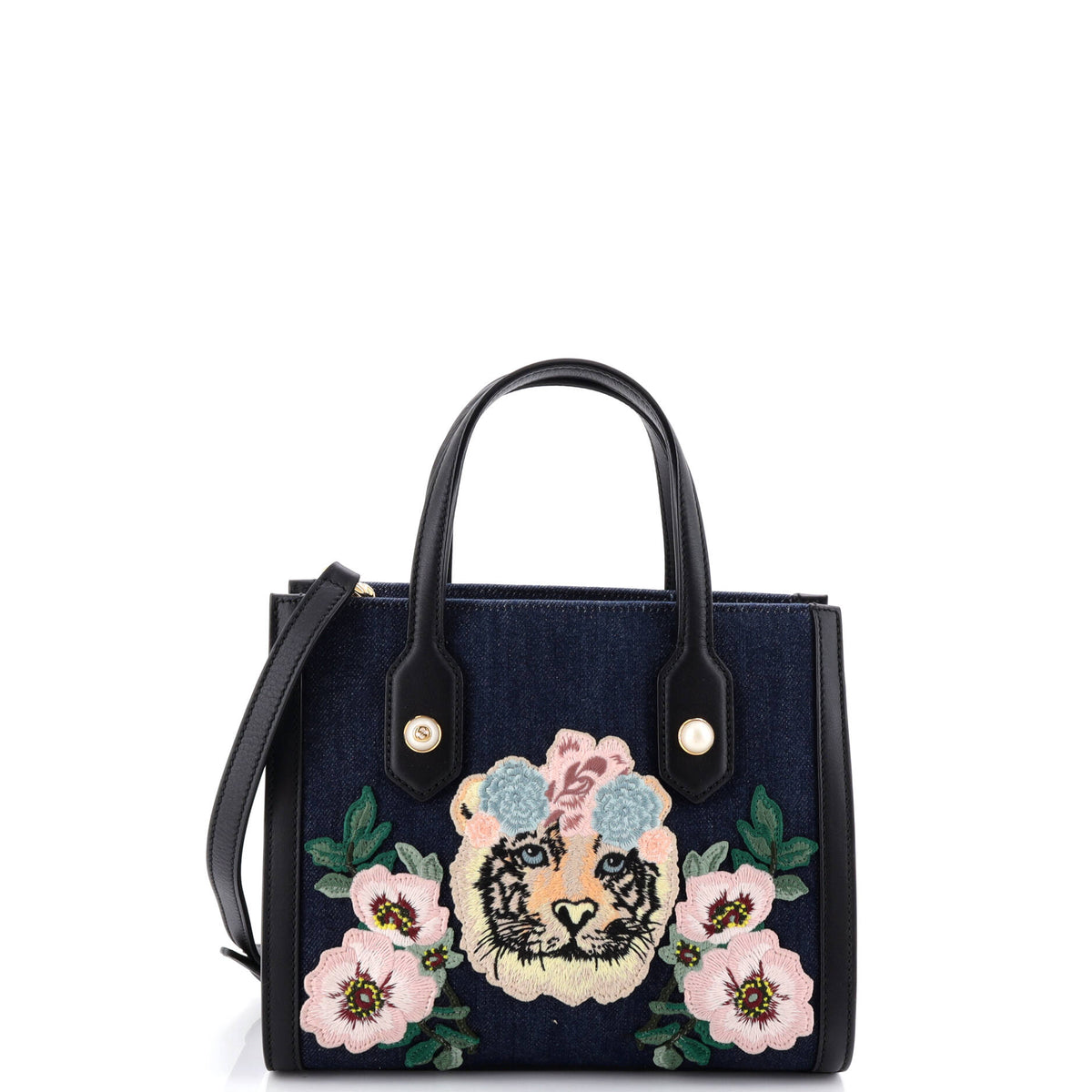 Gucci GUCCI Tiger Pearl Tote Embroidered Denim Small