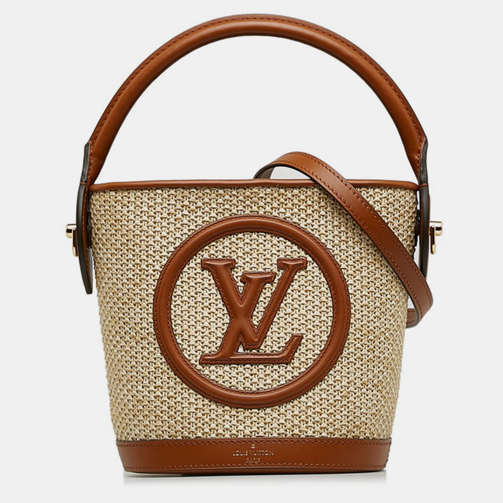 Louis Vuitton Petit sac seau hobo en raphia marron en matériau naturel