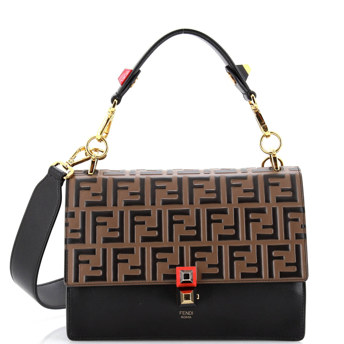 Fendi FENDI Kan I Bag Zucca Embossed Leather Medium