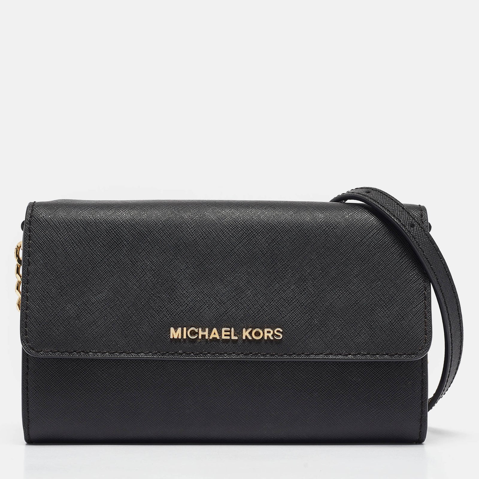 Michael Kors Black Leather Jet Set Flap Crossbody Bag