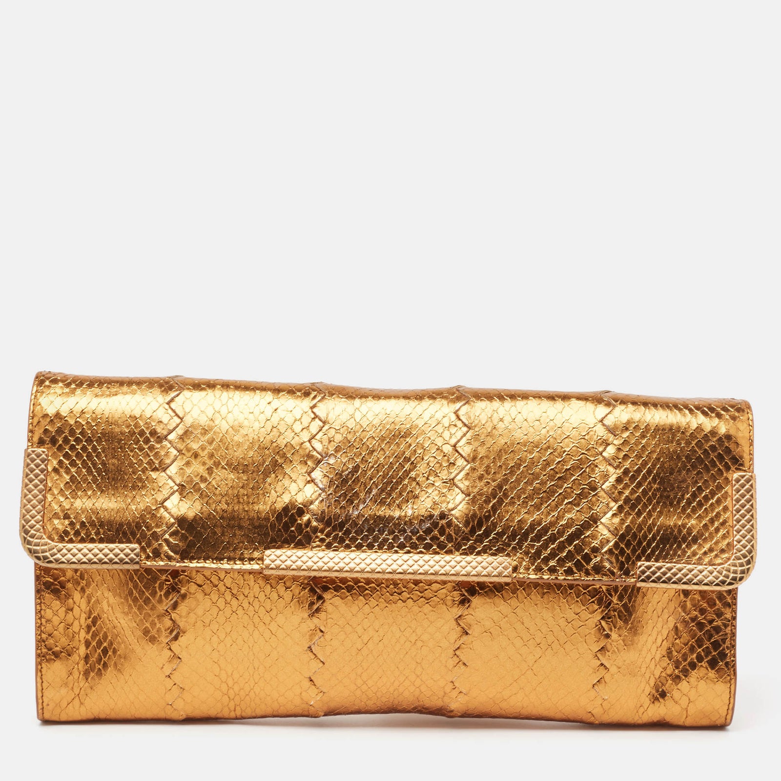 Bottega Veneta Gold Intrecciato Leather Frame Wristlet Clutch