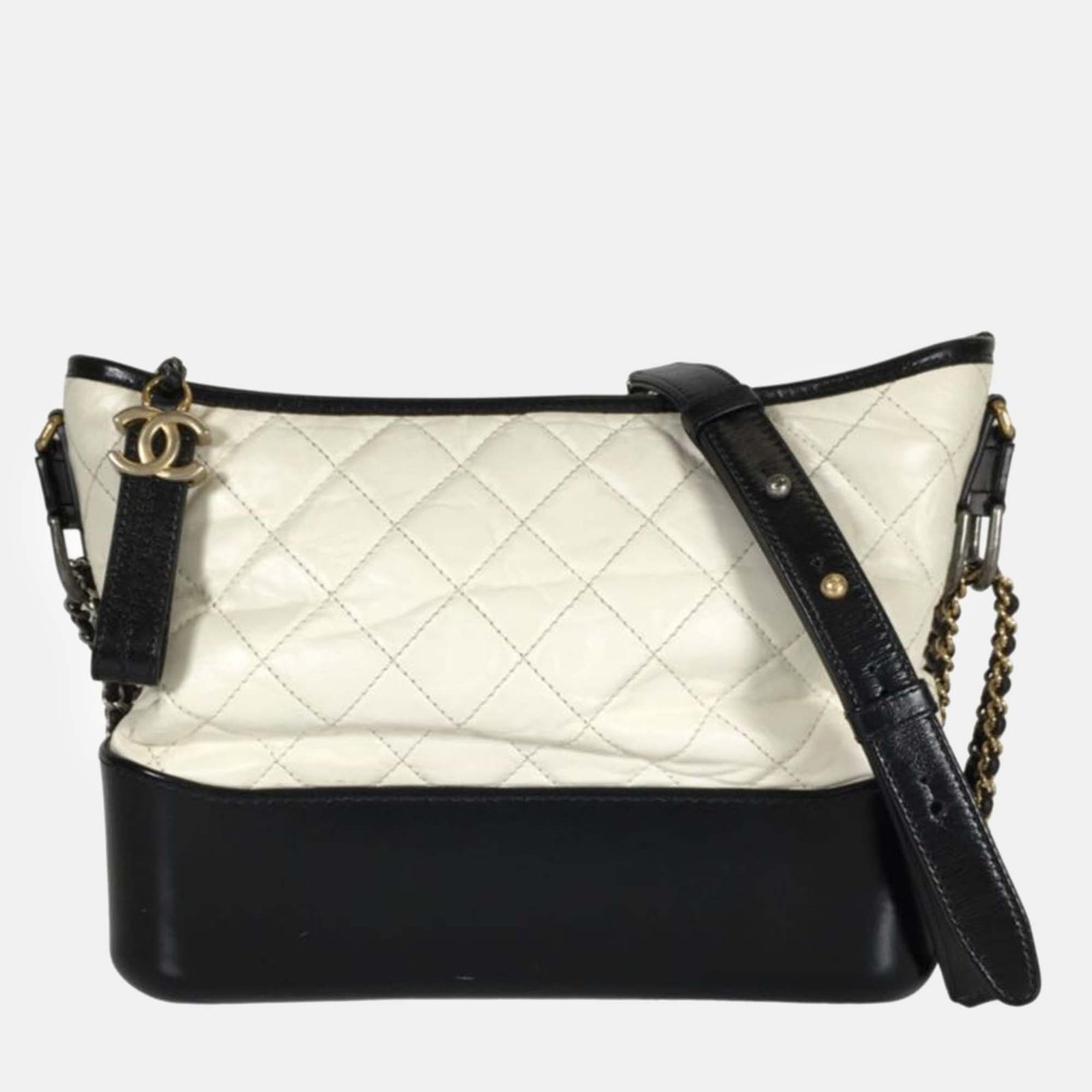 Chanel Black/White Leather Large Gabrielle Shoulder Bags