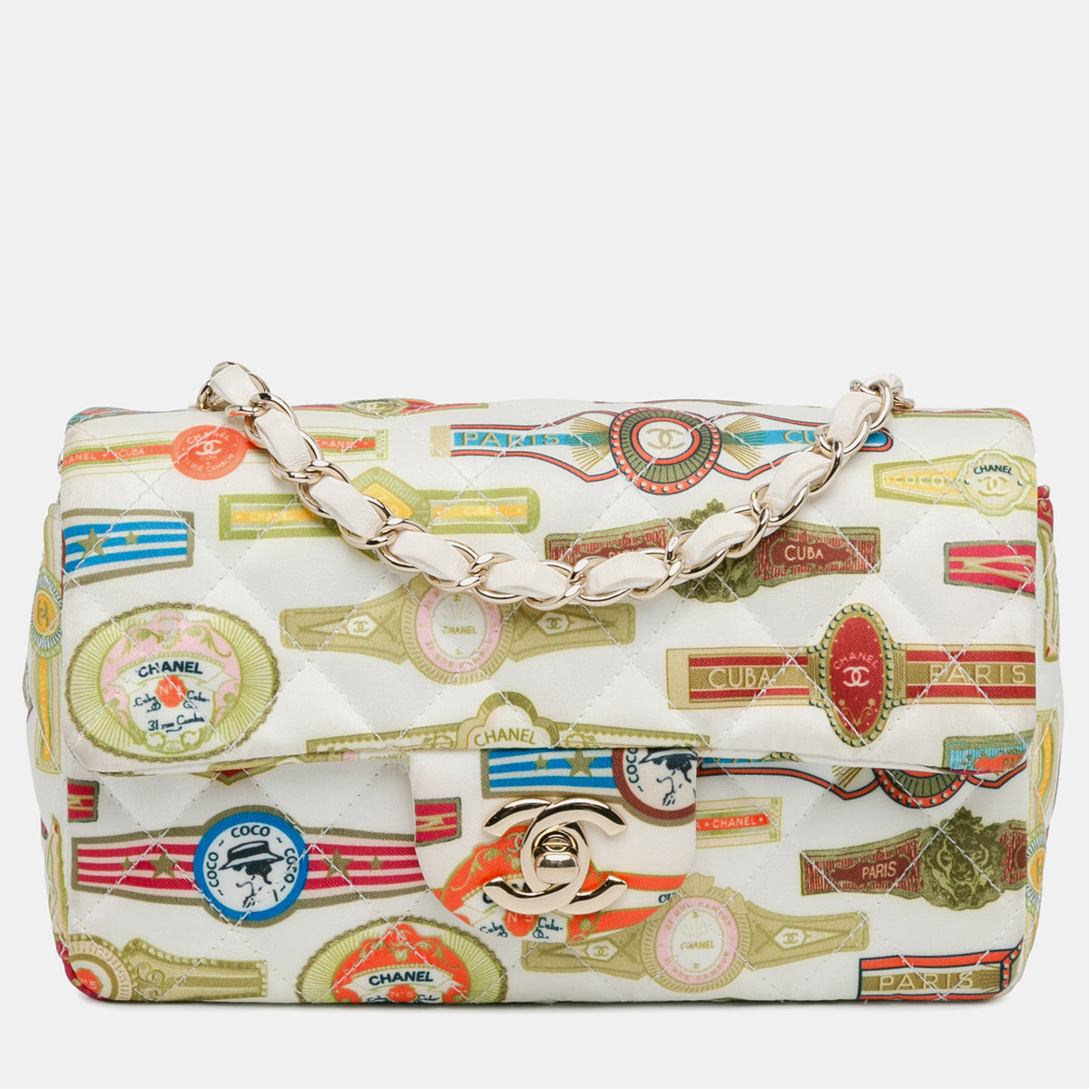 Chanel Mini Rectangular Classic Printed Satin Cuba Single Flap