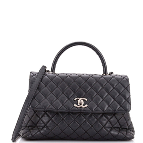 CHANEL Coco Top Handle Bag Quilted Caviar Medium
