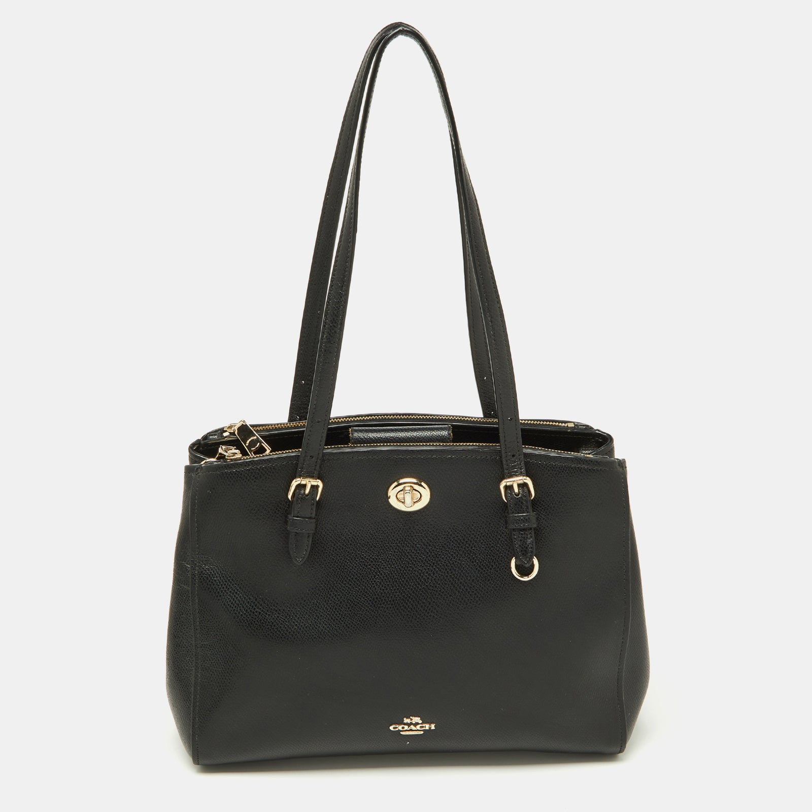 Coach Black Leather Turnlock Carryall 29 Satchel