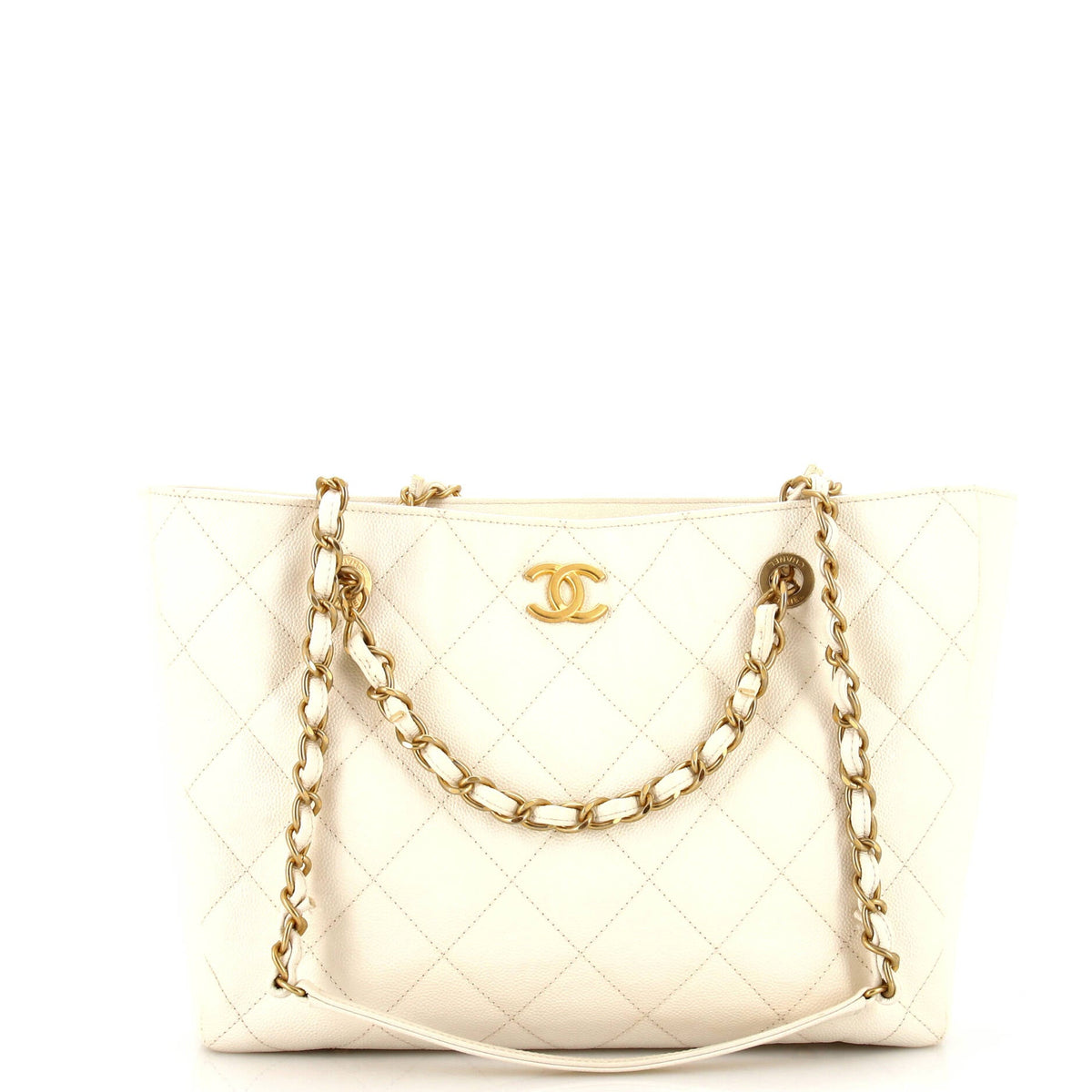Chanel CHANEL CC Trapezoid Chain Shopping Tote Quilted Caviar Small