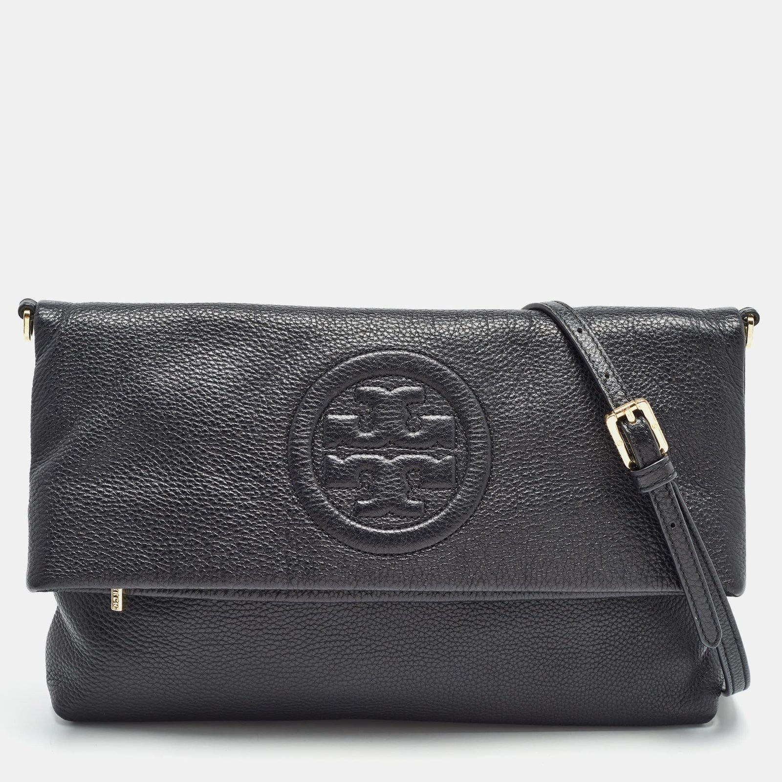 Tory Burch Black Leather Thea Fold Over Crossbody Bag