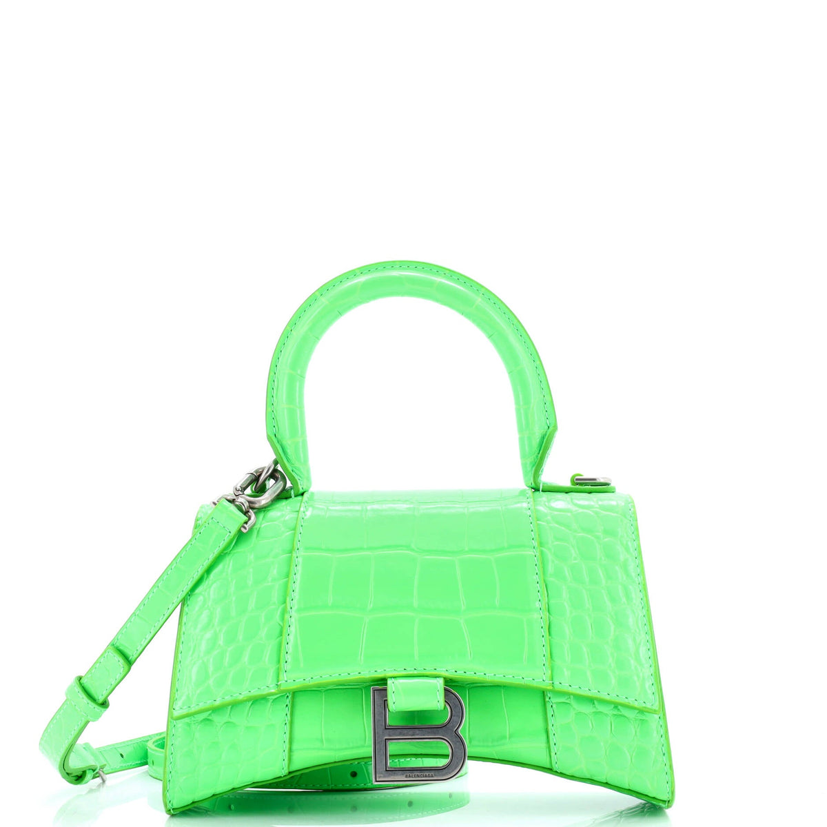 Balenciaga Hourglass Top Handle Bag Crocodile Embossed Leather XS
