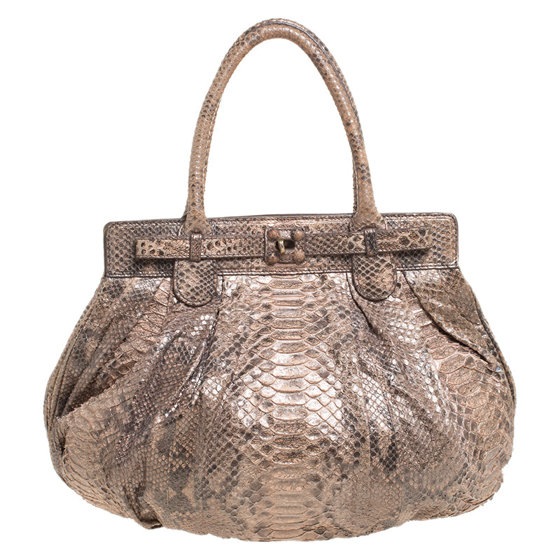 Metallic Peach and Grey Python Puffy Hobo