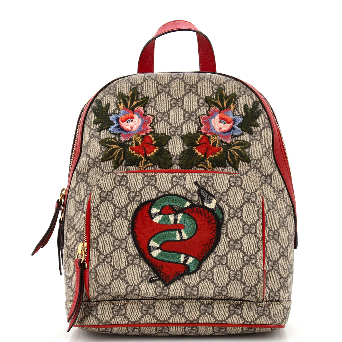 Gucci GUCCI Zip Pocket Backpack Embroidered GG Coated Canvas Small