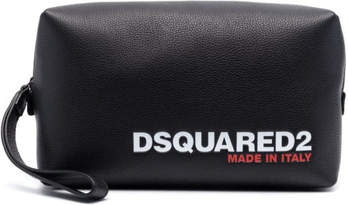 Men's Logo Printed Calf Leather Wash Bag in Black | BYM005125103888