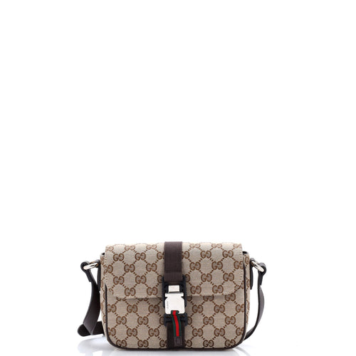 GUCCI Buckle Flap Crossbody Bag GG Canvas Mini