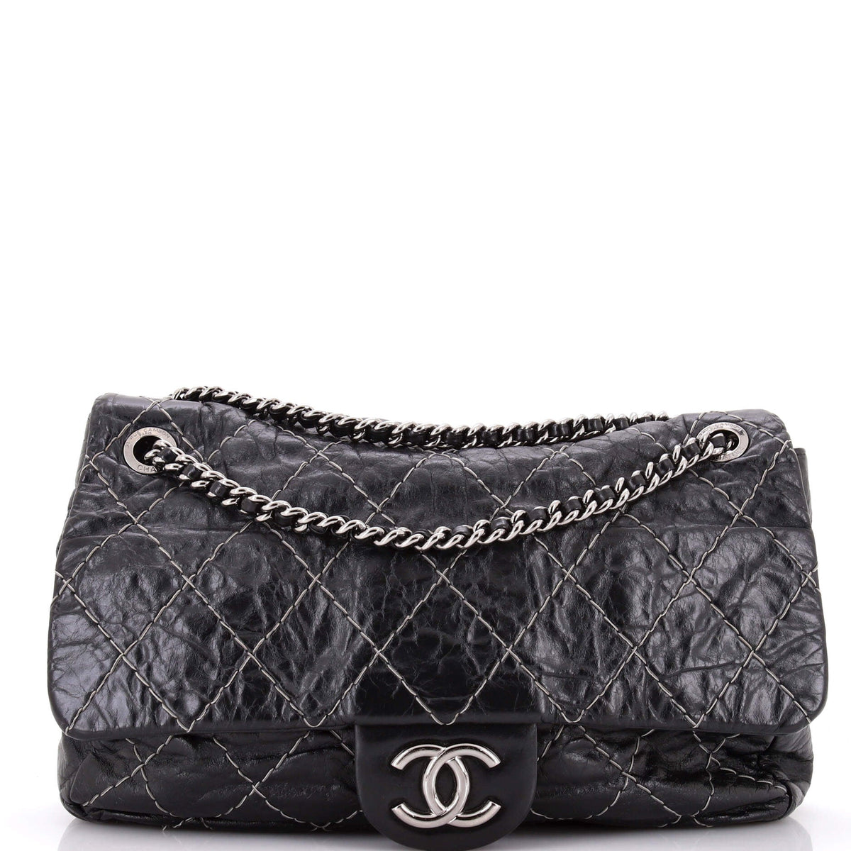 Chanel CHANEL Double Stitch Flap Bag Quilted Glazed Calfskin Large