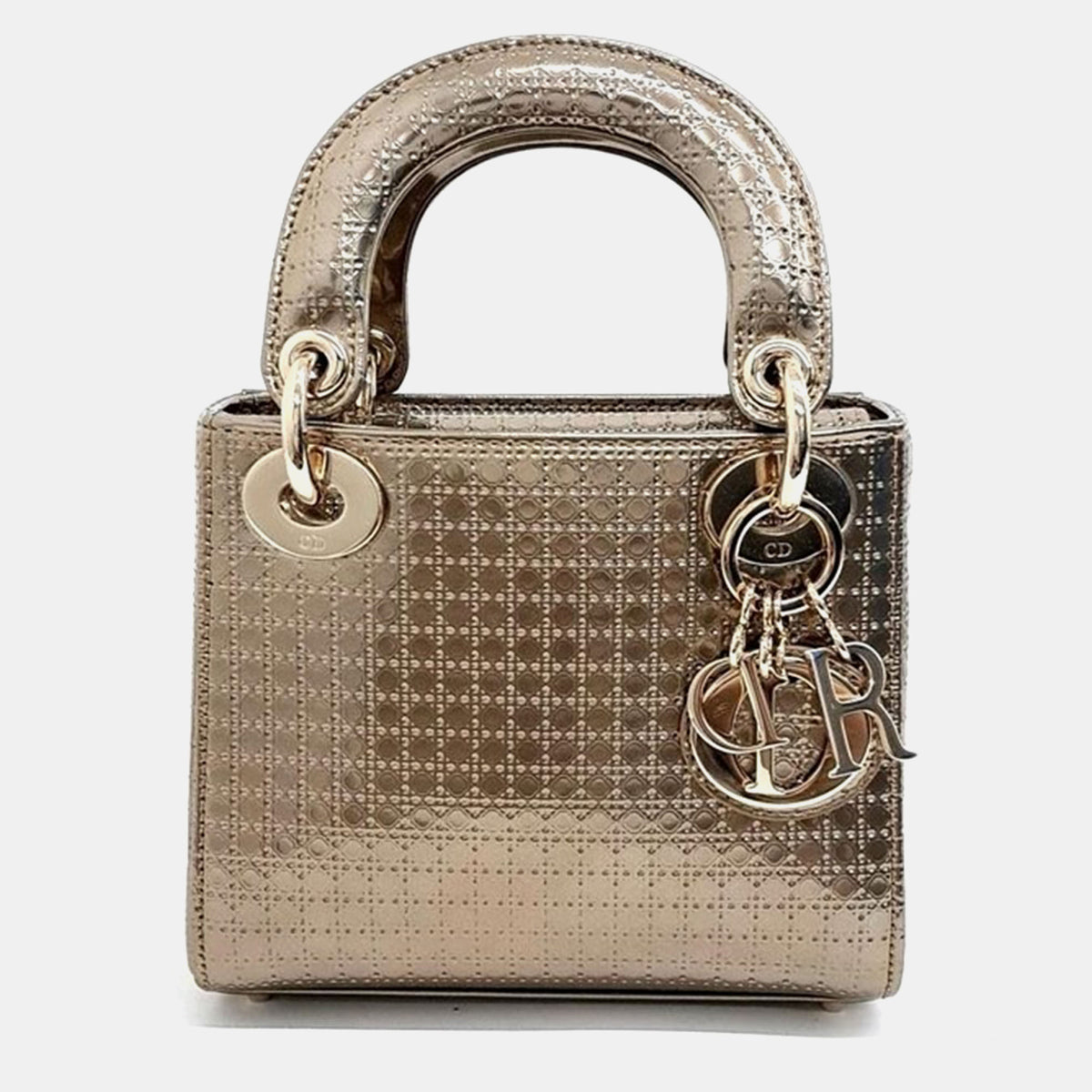 Dior Christian Gold  Cannage Leather Lady dior Mini Top Handle Bag