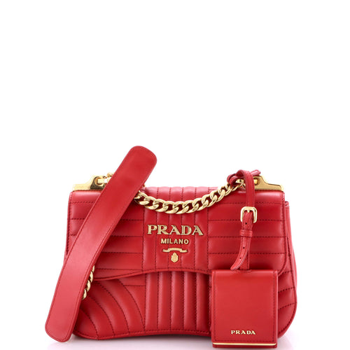 PRADA Curved Flap Chain Shoulder Bag Diagramme Quilted Leather Small