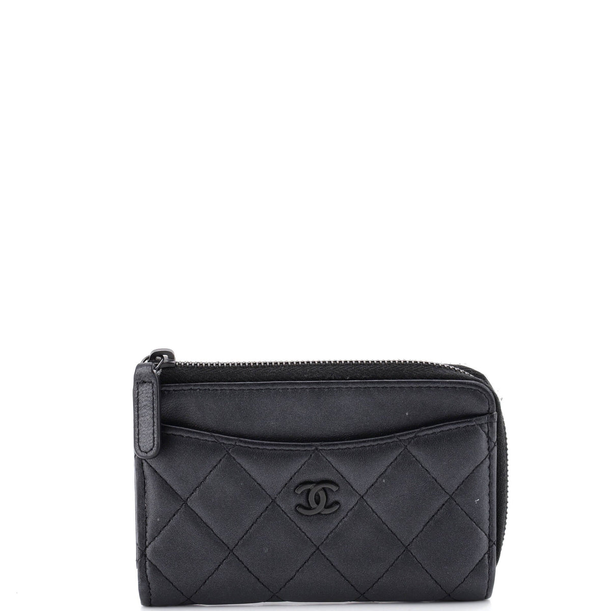 Chanel CHANEL So Black Zip Around Card Holder Quilted Lambskin