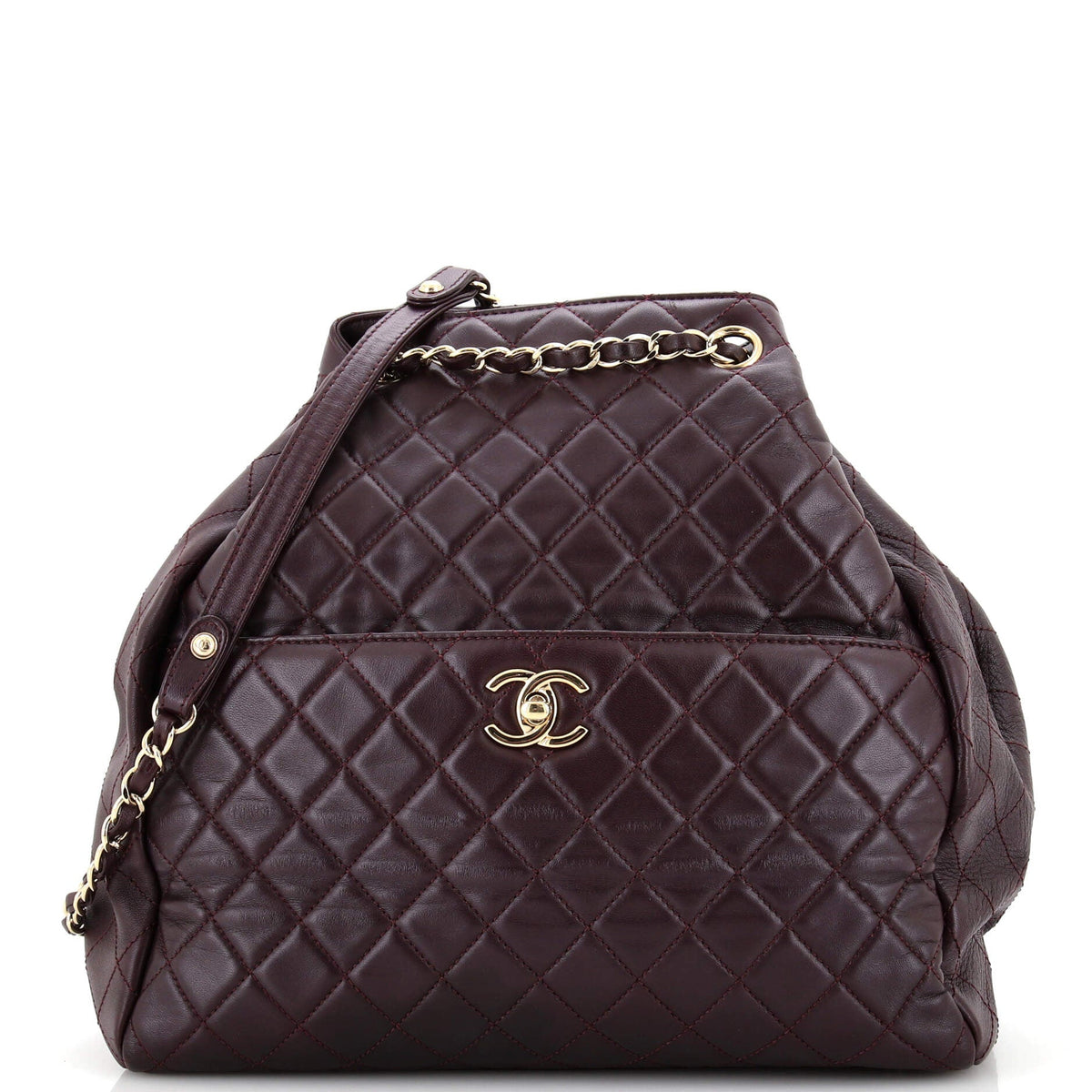 Chanel CHANEL Drawstring CC Lock Bucket Bag Quilted Lambskin Medium