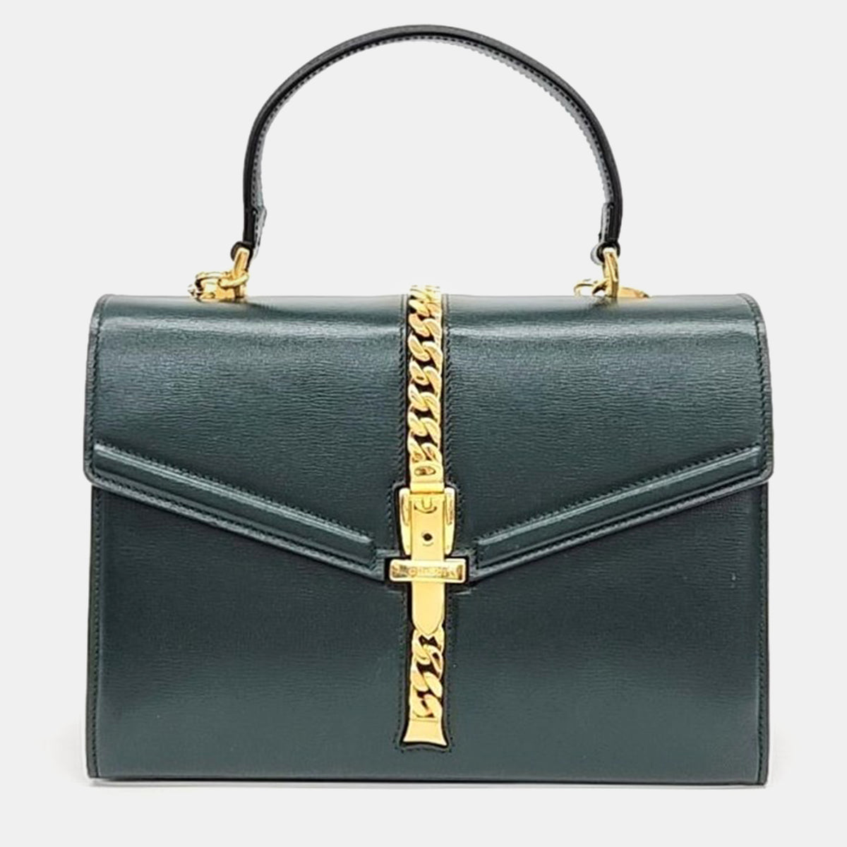 Gucci Green Leather Sylvie 1969 Top Handle Bag
