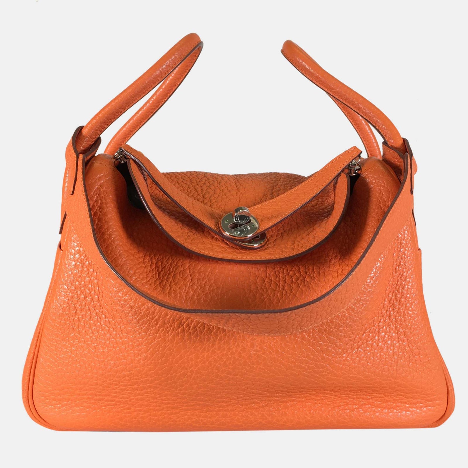 Herm?s Orange Clemence Leather Lindy 30 Shoulder Bag