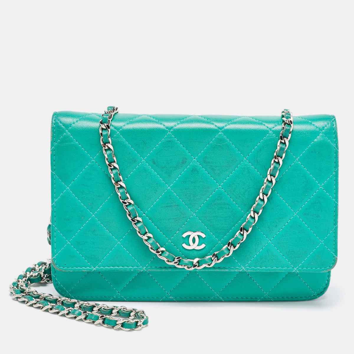 Chanel Green Leather CC Wallet On Chain
