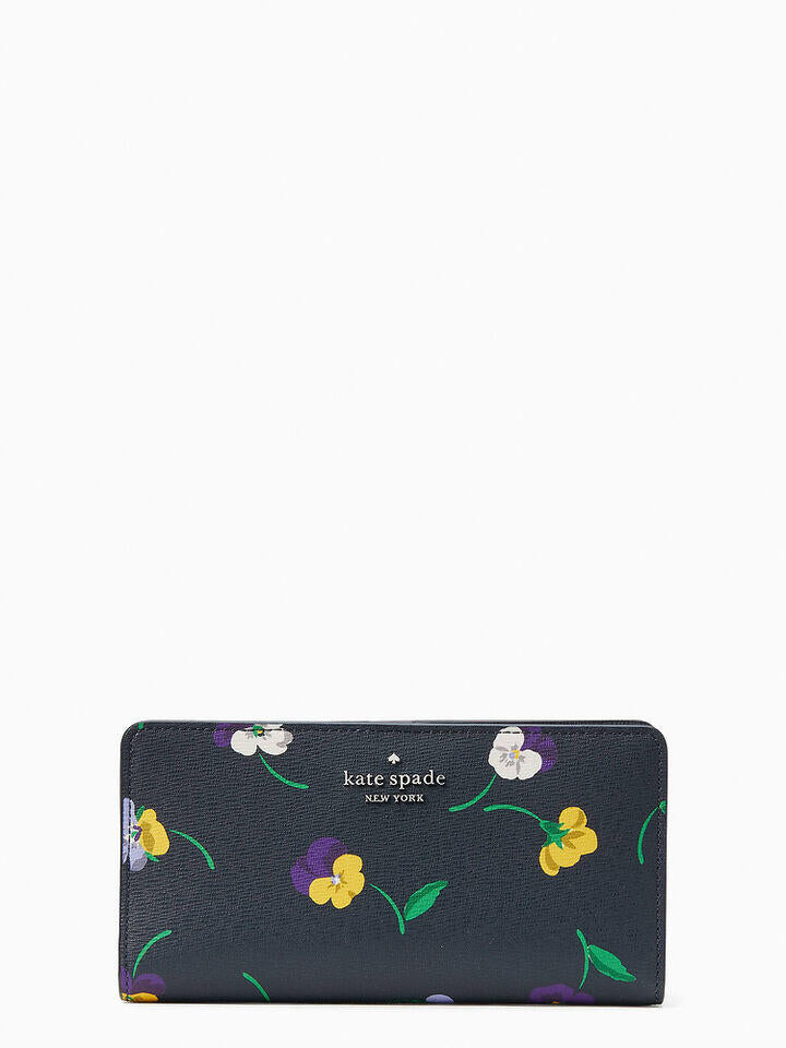 Kate Spade Au Darcy Pansy Toss Printed Large Slim Bifold Wallet