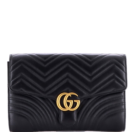 GUCCI GG Marmont Flap Clutch Matelasse Leather