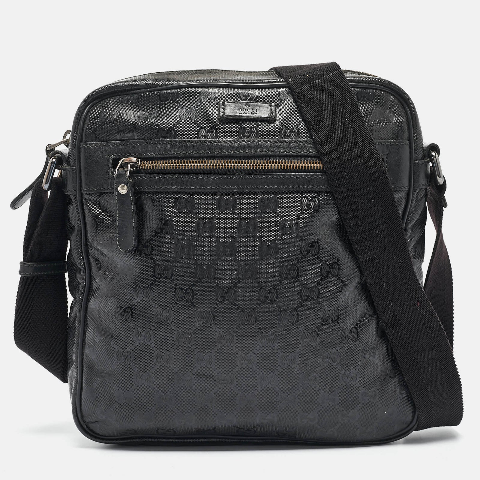 Gucci Sac messager en toile et cuir noir GG Imprime