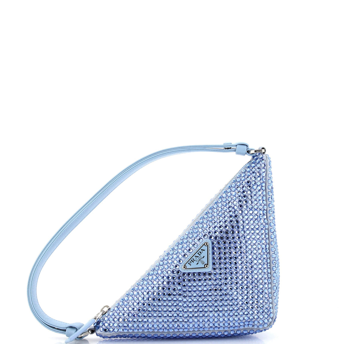 Prada PRADA Triangle Top Handle Pouch Bag Crystal Embellished Satin Mini